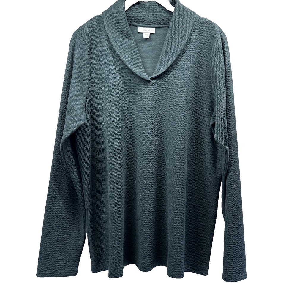 Purjill J Jill Women's Top Size Medium Solid Green Long Sleeves V Neck Pullover